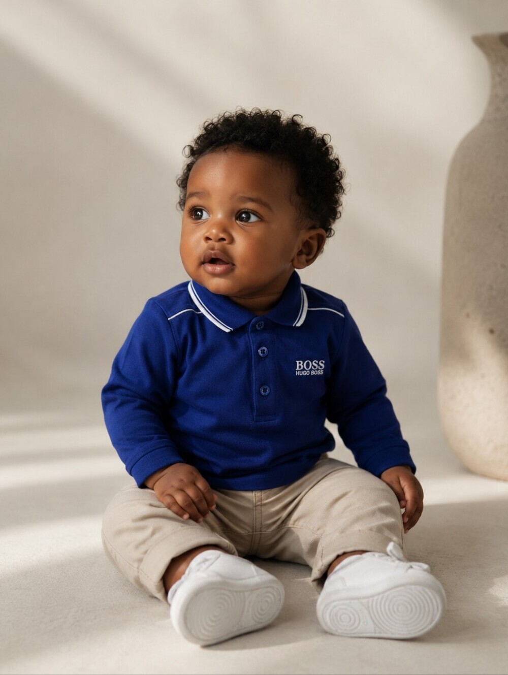 Hugo Boss Baby Boys Blue Long Sleeve Polo Shirt Size 6 Months Designer Logo Top